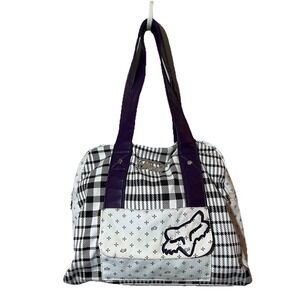 Y2K Fox Racing Women's Shoulder Bag Tote Purse Cotton Metal Script Logo Grunge